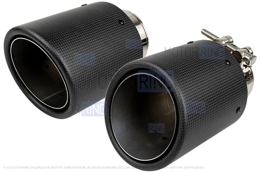 Круглые насадки глушителя из нержавеющей стали Sal-Man HJ-CBM009 d114мм (2шт) со скосом и карбоновой накладкой_1