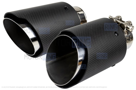 Круглые насадки глушителя из нержавеющей стали Sal-Man HJ-CBM003 d89мм (2шт) со скосом и фигурной карбоновой накладкой_1