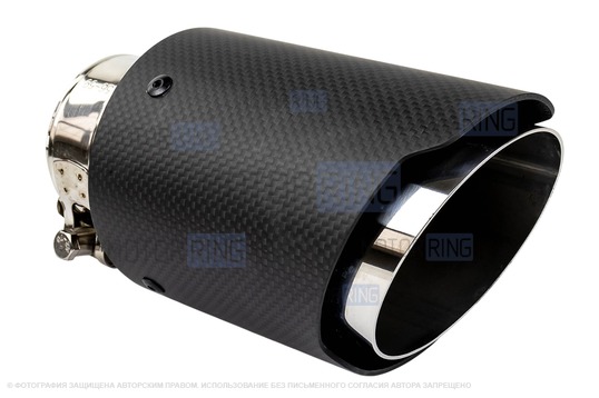 Круглые насадки глушителя из нержавеющей стали Sal-Man HJ-CBM003 d89мм (2шт) со скосом и фигурной карбоновой накладкой