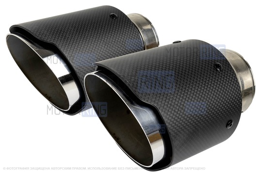 Круглые насадки глушителя из нержавеющей стали Sal-Man HJ-CBM004 d101мм (2шт) со скосом и фигурной карбоновой накладкой_1