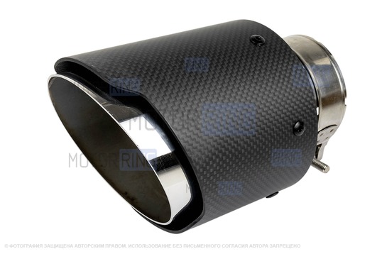 Круглые насадки глушителя из нержавеющей стали Sal-Man HJ-CBM004 d101мм (2шт) со скосом и фигурной карбоновой накладкой