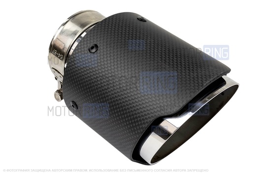 Круглые насадки глушителя из нержавеющей стали Sal-Man HJ-CBM004 d101мм (2шт) со скосом и фигурной карбоновой накладкой