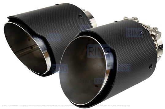 Круглые насадки глушителя из нержавеющей стали Sal-Man HJ-CBM007 d114мм (2шт) со скосом и фигурной карбоновой накладкой_1