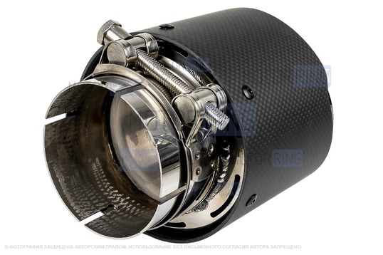 Круглые насадки глушителя из нержавеющей стали Sal-Man HJ-CBM007 d114мм (2шт) со скосом и фигурной карбоновой накладкой