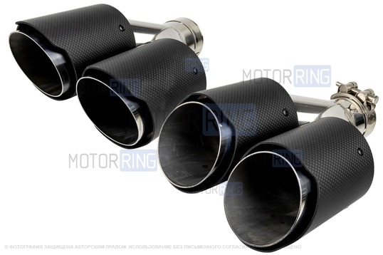 Раздвоенные насадки глушителя из нержавеющей стали Sal-Man HJ-CBM005 d89мм (2шт) со скосом и фигурной карбоновой накладкой_1