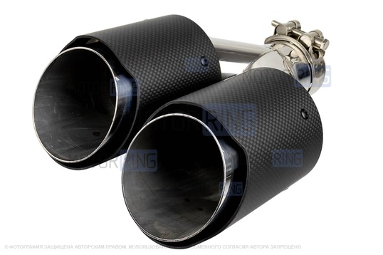 Раздвоенные насадки глушителя из нержавеющей стали Sal-Man HJ-CBM005 d89мм (2шт) со скосом и фигурной карбоновой накладкой