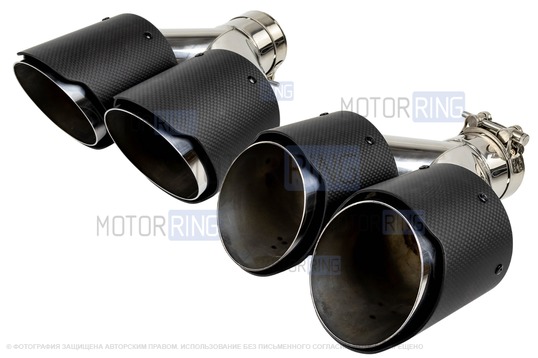 Раздвоенные насадки глушителя из нержавеющей стали Sal-Man HJ-CBM006 d101мм (2шт) со скосом и фигурной карбоновой накладкой_1