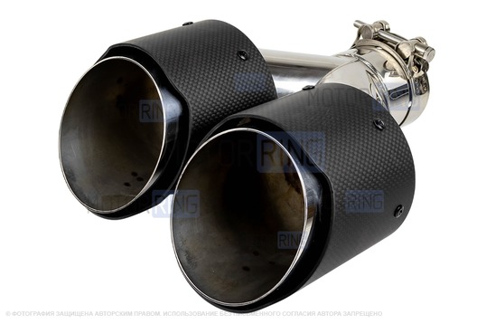 Раздвоенные насадки глушителя из нержавеющей стали Sal-Man HJ-CBM006 d101мм (2шт) со скосом и фигурной карбоновой накладкой