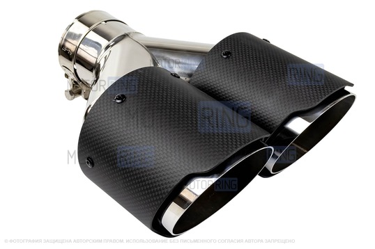 Раздвоенные насадки глушителя из нержавеющей стали Sal-Man HJ-CBM006 d101мм (2шт) со скосом и фигурной карбоновой накладкой