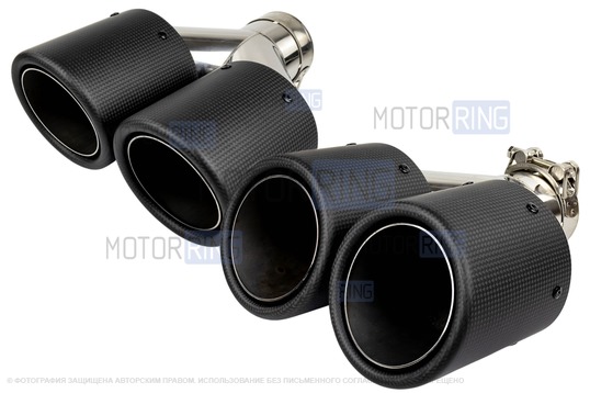 Раздвоенные насадки глушителя из нержавеющей стали Sal-Man HJ-CBM011 d101мм (2шт) со скосом и карбоновой накладкой_1