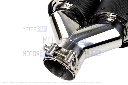 Раздвоенные насадки глушителя из нержавеющей стали Sal-Man HJ-CBM011 d101мм (2шт) со скосом и карбоновой накладкой