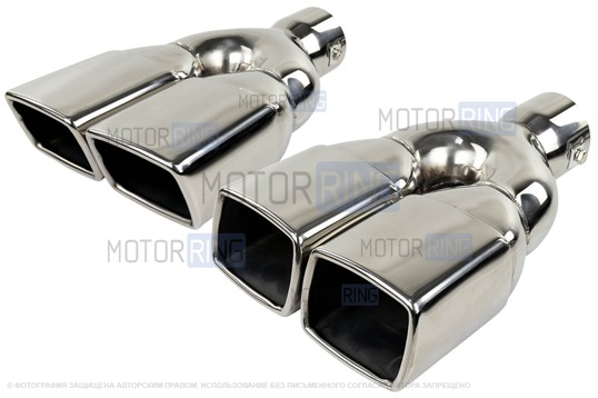 Раздвоенные квадратные насадки глушителя (2шт) из нержавеющей стали Sal-Man HJ-H3014 d175х90мм со скосом_1