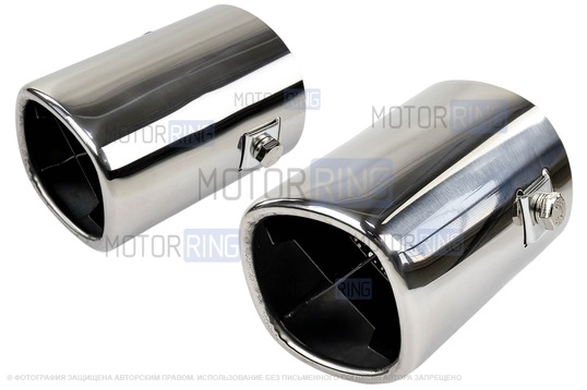 Квадратные насадки глушителя Sal-Man HJ-6053 d62х58мм (2шт) из нержавеющей стали_1