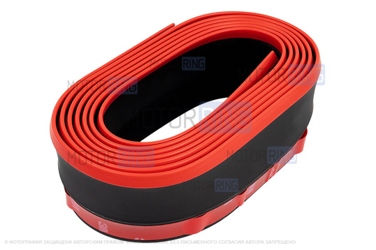 Универсальная резиновая губа Самурай черная с красным кантом на передний бампер