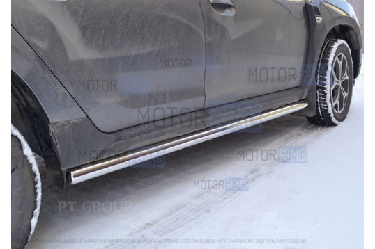Защита порогов PT Group прямая 63мм из нержавеющей стали для Renault Duster 2 с 2021 г.в._1