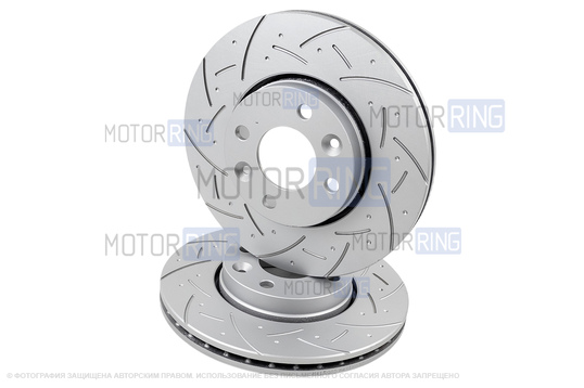 Вентилируемые передние тормозные диски МАВИКО Premium с насечками и перфорацией для Лада Веста, Веста NG, Икс Рей, Искра, Ларгус, Ларгус FL, Нива Тревел с 2026 г.в., Renault Logan, Sandero, Megane, Clio, Nissan Micra, Note, Tiida