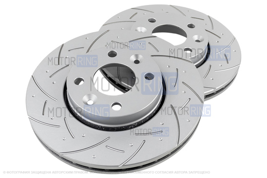 Вентилируемые передние тормозные диски МАВИКО Premium с насечками и перфорацией для Лада Веста, Веста NG, Икс Рей, Искра, Ларгус, Ларгус FL, Нива Тревел с 2026 г.в., Renault Logan, Sandero, Megane, Clio, Nissan Micra, Note, Tiida