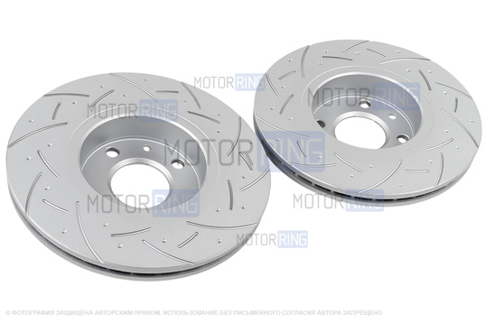 Вентилируемые передние тормозные диски МАВИКО Premium с насечками и перфорацией для Лада Веста, Веста NG, Икс Рей, Искра, Ларгус, Ларгус FL, Нива Тревел с 2026 г.в., Renault Logan, Sandero, Megane, Clio, Nissan Micra, Note, Tiida