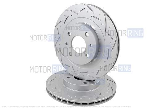 Вентилируемые передние тормозные диски МАВИКО Premium R14 с насечками и перфорацией для ВАЗ 2110-2112, Лада Гранта, Гранта FL, Калина, Калина 2, Приора, Приора 2, Датсун