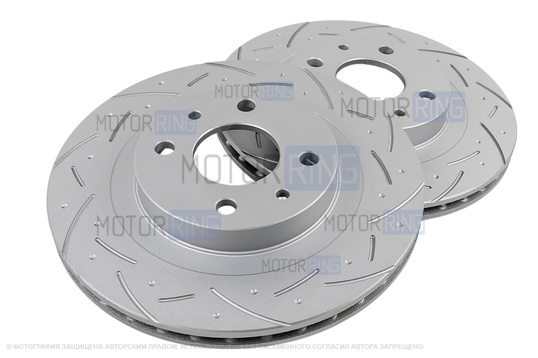 Вентилируемые передние тормозные диски МАВИКО Premium R14 с насечками и перфорацией для ВАЗ 2110-2112, Лада Гранта, Гранта FL, Калина, Калина 2, Приора, Приора 2, Датсун