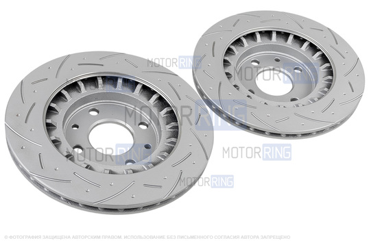 Вентилируемые передние тормозные диски МАВИКО Premium R14 с насечками и перфорацией для ВАЗ 2110-2112, Лада Гранта, Гранта FL, Калина, Калина 2, Приора, Приора 2, Датсун