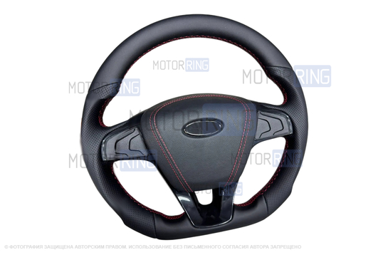 Анатомический руль в стиле Весты обшитый экокожей с муляжом подушки безопасности и черными лаковыми вставками адаптированный для ВАЗ 2110-2112 с европанелью, Лада Приора, Калина, Калина 2, Гранта, Гранта FL, Нива Тревел, Шевроле Нива_1