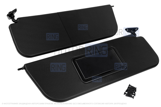 Черные солнцезащитные козырьки с закрывающимся зеркалом и комплектом саморезов для ВАЗ 2101-2107_1