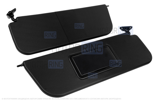 Черные солнцезащитные козырьки с закрывающимся зеркалом и комплектом саморезов для ВАЗ 2101-2107