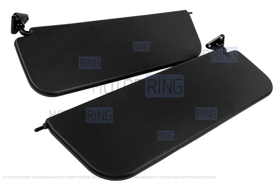 Черные солнцезащитные козырьки с закрывающимся зеркалом и комплектом саморезов для ВАЗ 2101-2107