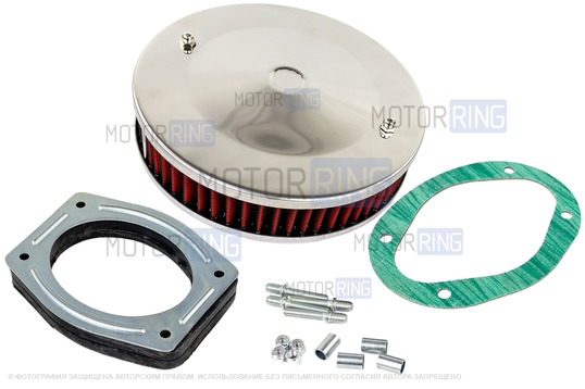 Ремкомплект воздушного фильтра с красным круглым фильтром нулевого сопротивления для карбюраторных ВАЗ 2101-2107, 2108-21099, 2110-2112, 2113-2115, Лада 4х4 (Нива), Ока_1