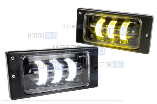Светодиодные ПТФ Sal-Man 29W 4600lux 3 полосы двухцветные (бело-синий 6000К и желтый 3000К) для ВАЗ 2110-2112, 2113-2115, Шевроле Нива до рестайлинга 2009 года
