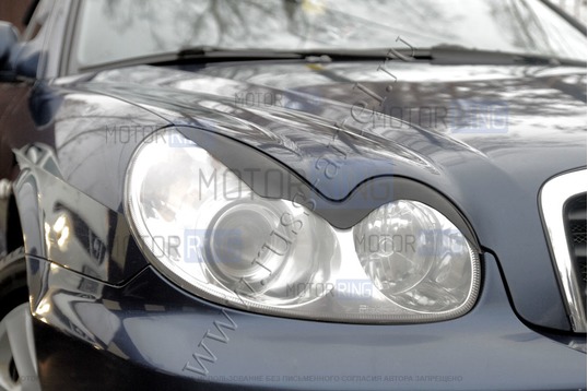 Реснички-накладки на передние фары под покраску для Hyundai Sonata 4 (EF) 2001-2012 г.в.