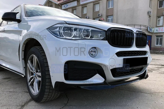 Черный лаковый сплиттер переднего бампера INMAX в стиле М-Performance для BMW X6 (F16)