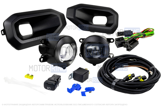 Комплект подключения ПТФ Sal-Man 120W 32000lux (ближний, дальний) с рамками (кронштейнами) для Лада Нива Тревел RS(26)