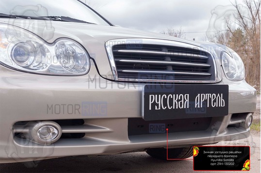 Зимняя заглушка решетки переднего бампера Русская Артель для Hyundai Sonata (EF) 2001-2012 г.в.