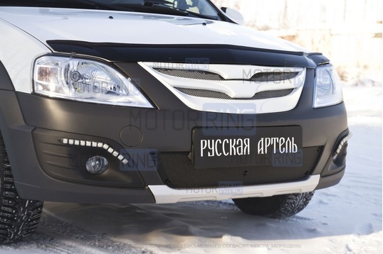 Зимняя заглушка решетки переднего бампера Русская Артель для Лада Ларгус Кросс 2015-2020 г.в._1
