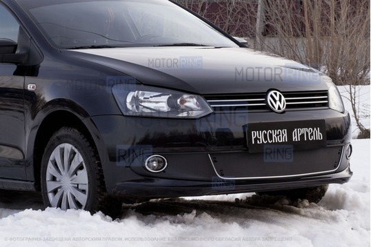 Зимняя заглушка решетки переднего бампера Русская Артель для Volkswagen Polo 5 2009-2016 г.в. в комплектации Highline_1