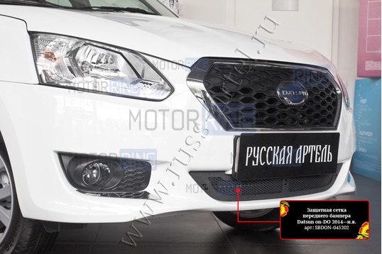 Защитная сетка решетки переднего бампера Русская Артель для Datsun on-DO 2014-2018 г.в.