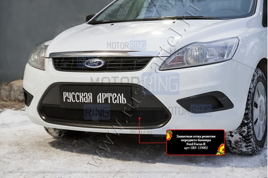 Защитная сетка решетки переднего бампера Русская Артель для Ford Focus 2 2008-2010 г.в.