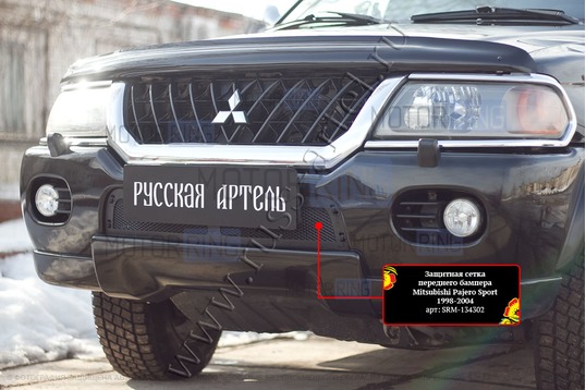 Защитная сетка решетки переднего бампера Русская Артель для Mitsubishi Pajero Sport 1998-2004 г.в.