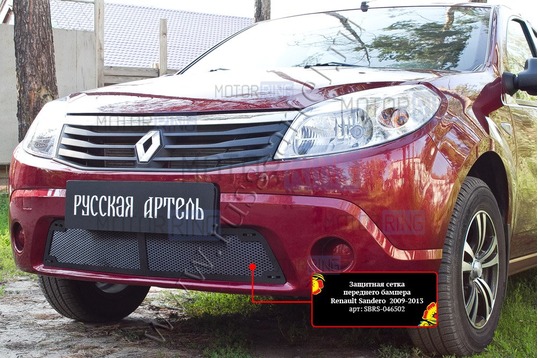 Защитная сетка решетки переднего бампера Русская Артель для Renault Sandero 2009-2013 г.в.