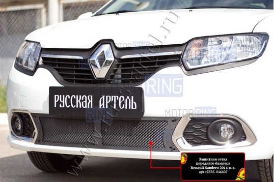 Защитная сетка решетки переднего бампера Русская Артель для Renault Sandero 2 2014-2017 г.в.