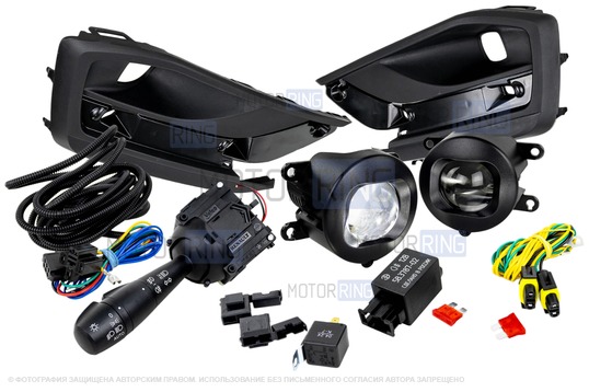 Комплект подключения ПТФ Sal-Man 120W 32000lux с подрулевым переключателем и рамками (кронштейнами) для Лада Веста NG