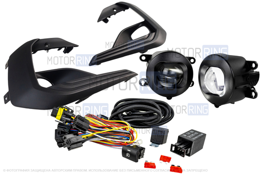 Комплект подключения ПТФ Sal-Man 120W 32000lux (ближний, дальний) с рамками (кронштейнами) для Лада Веста NG Кросс