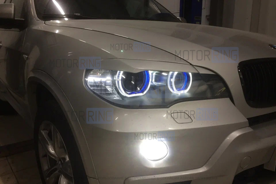 Широкие реснички-накладки на фары для BMW X5 (E70) 2006-2013 г.в.