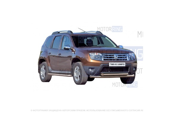 Защита порогов ТехноСфера стальная с алюминиевым листом d63,5 для Renault Duster 2010-2015 г.в.