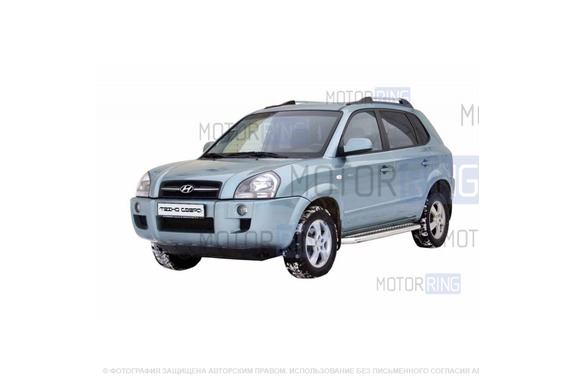 Защита порогов ТехноСфера с алюминиевым листом d63,5  для Hyundai Tucson 2004-2010 г.в.