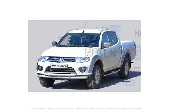 Защита переднего бампера ТехноСфера Труба двойная d63 для Mitsubishi L200 2013-2015 г.в.