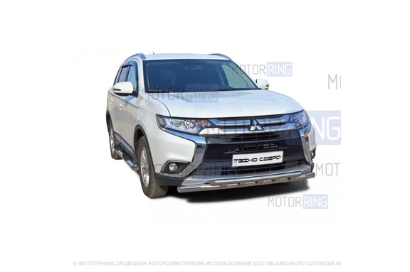 Защита порогов ТехноСфера Труба с проступью d76  для Mitsubishi Outlander 2015-2018 г.в.