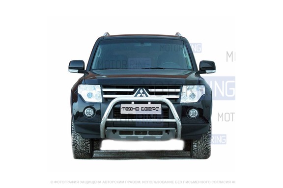 Защита переднего бампера ТехноСфера Низкая d63,5 для Mitsubishi Pajero IV 2006-2011 г.в.